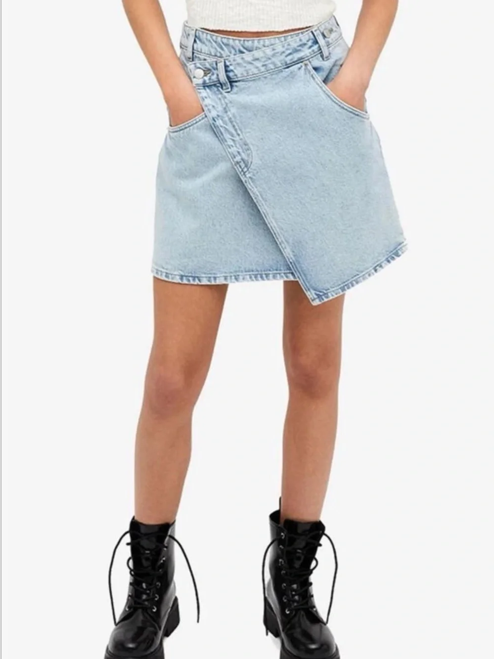 Monki Light Blue Asymmetrical Denim Mini Skirt